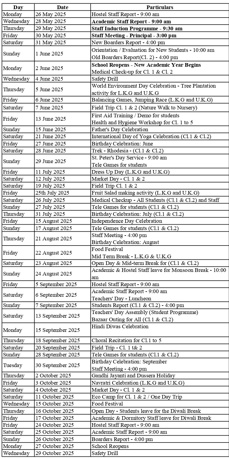 Annual Fixture AY (2025-26) - LKG to 2